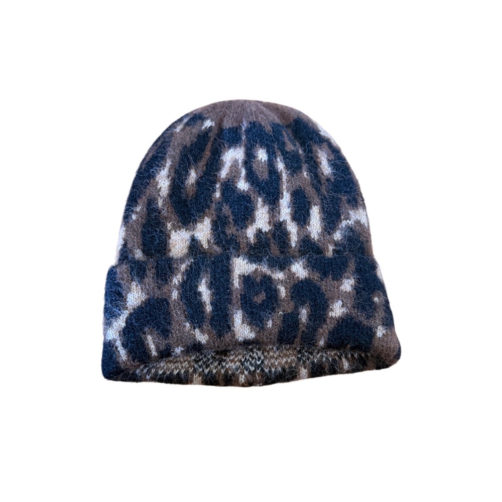 House of Harlow 1960 black and brown leopard print wool blend hat